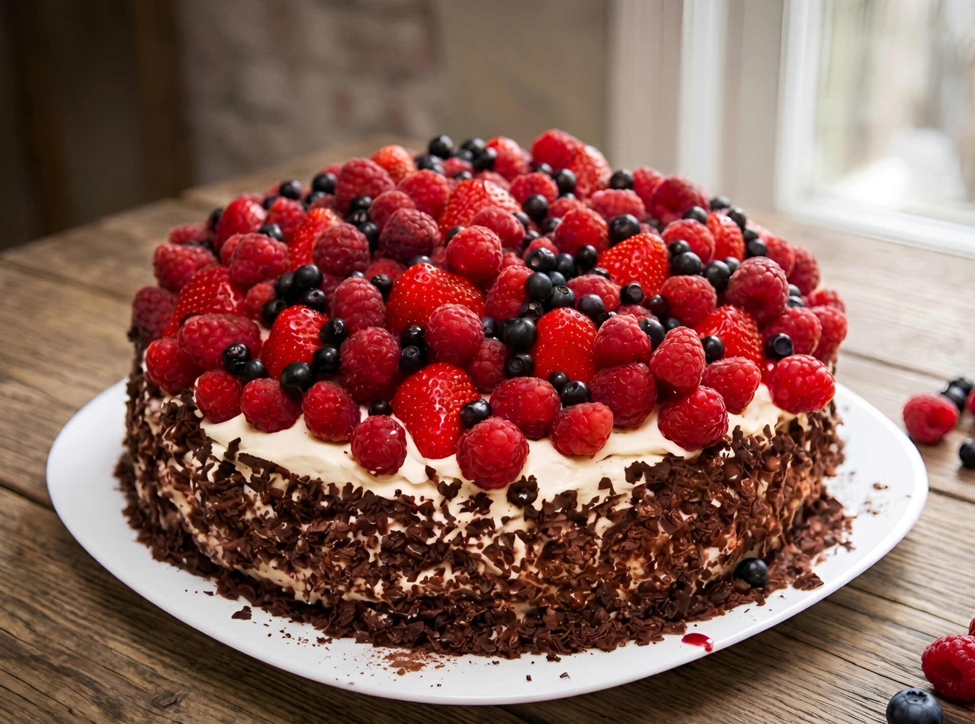 Tort de ciocolata cu fructe de padure poza