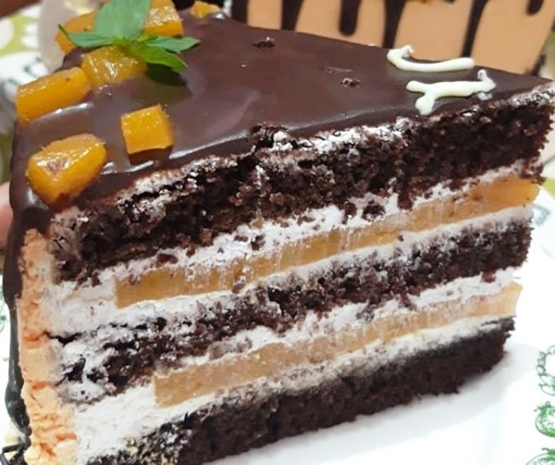 Tarta de melocotón y chocolate