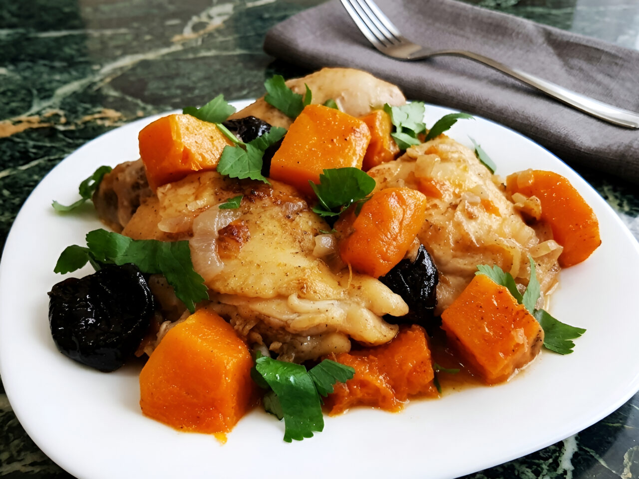 Chicken with Butternut Squash and Prunes