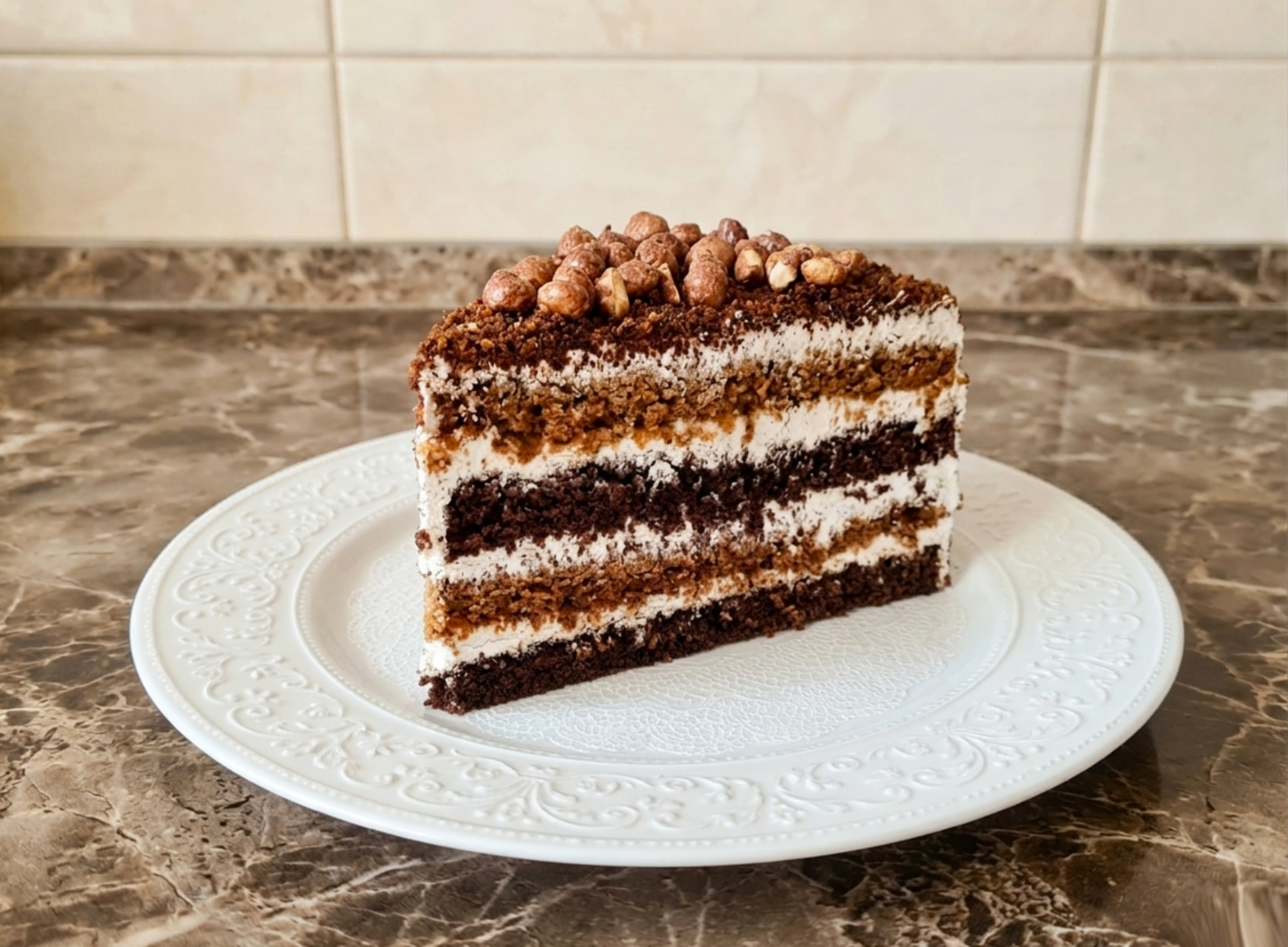 Chocolate Honey Walnut Layer Cake