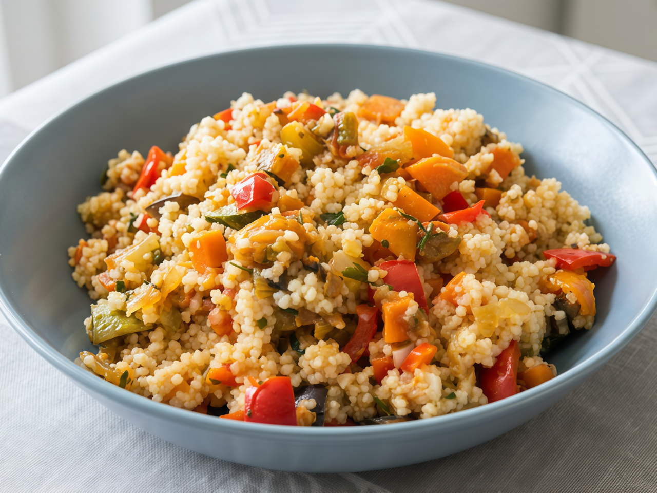 Couscous with Stewed Vegetables in a Skillet