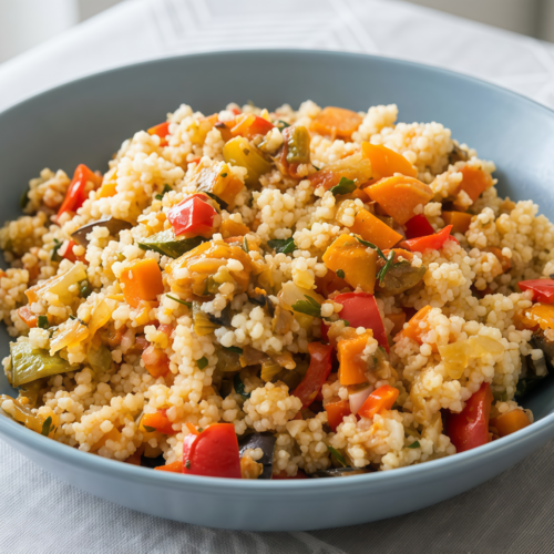 Couscous with Stewed Vegetables in a Skillet