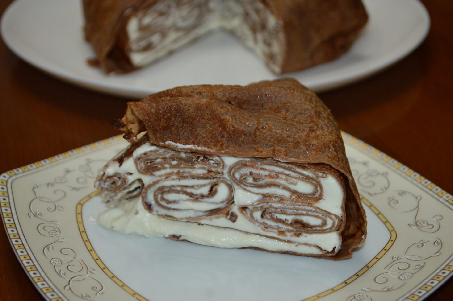 Pastel de crêpes de cacao