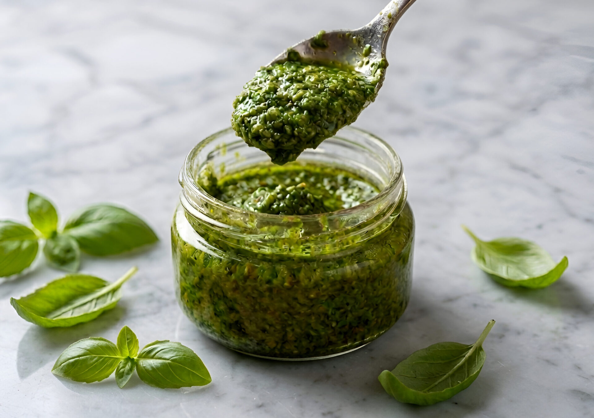 Basil Pesto Sauce with Parmesan and Pine Nuts