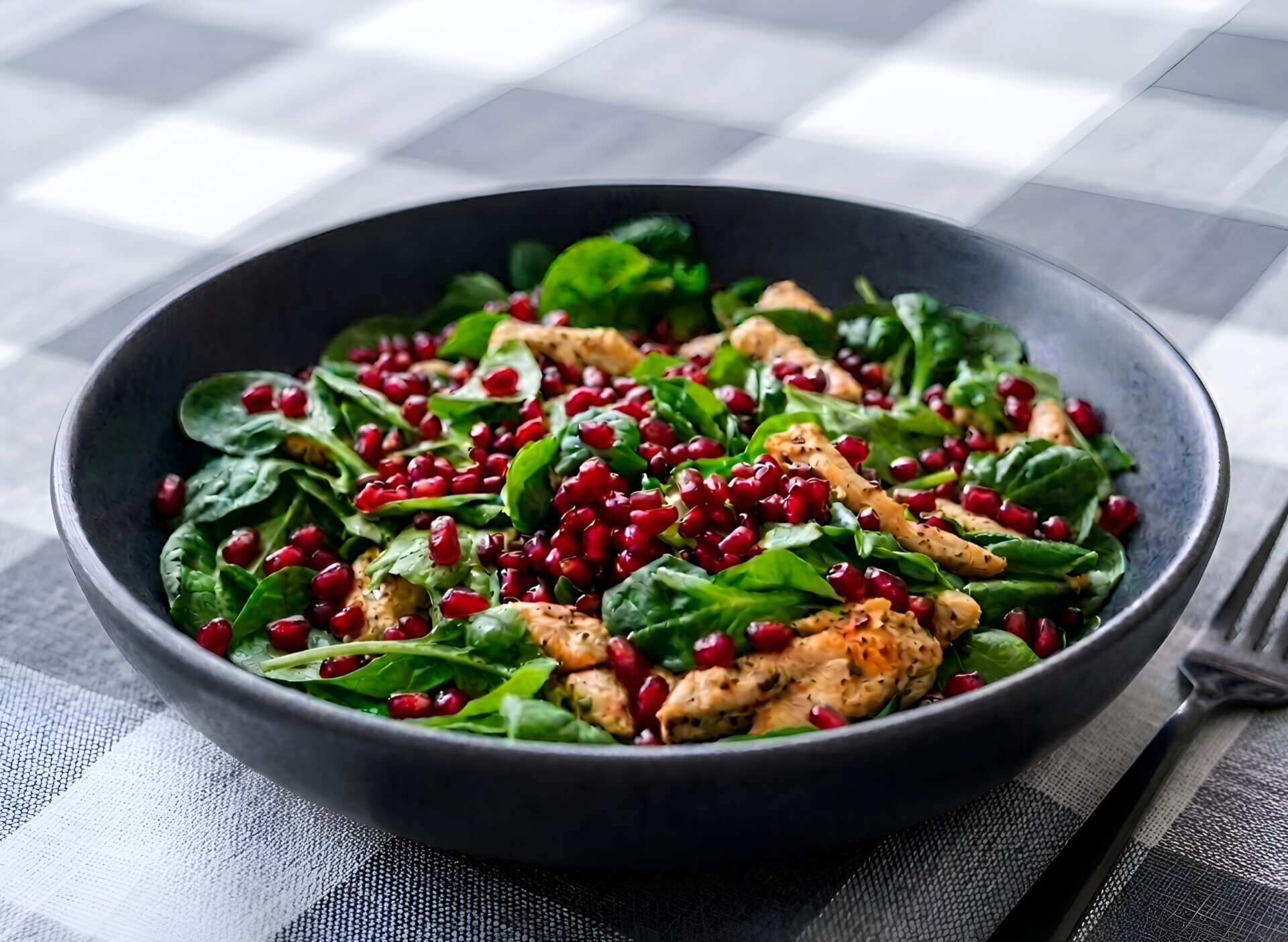 Pomegranate Chicken Spinach Salad