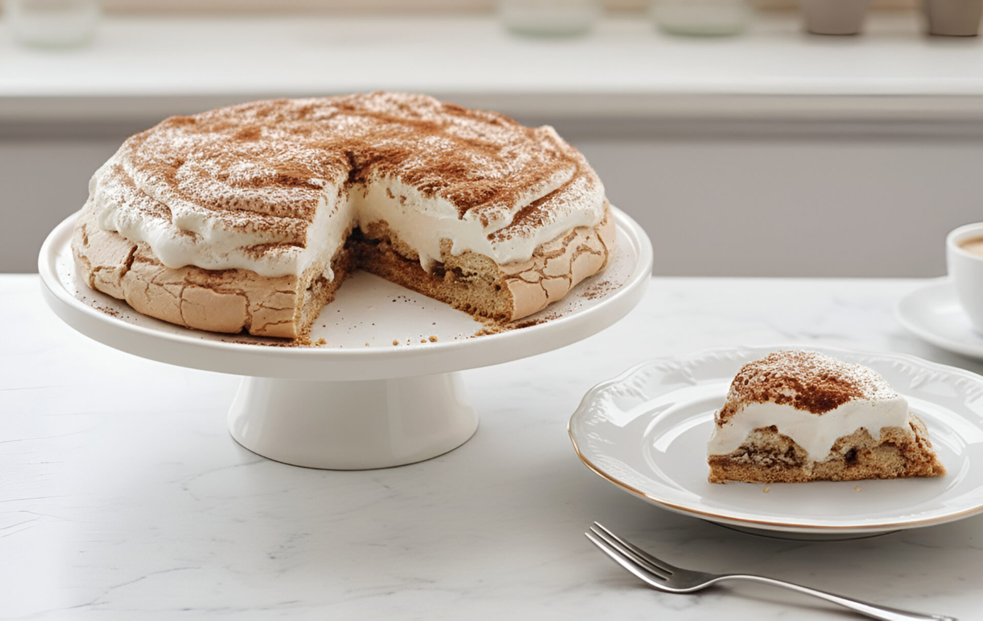 Tarta Pavlova de café capuchino